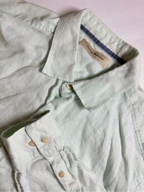 Tommy Bahama Mint Green Linen Button Up Shirt Size XLX Long Sleeve